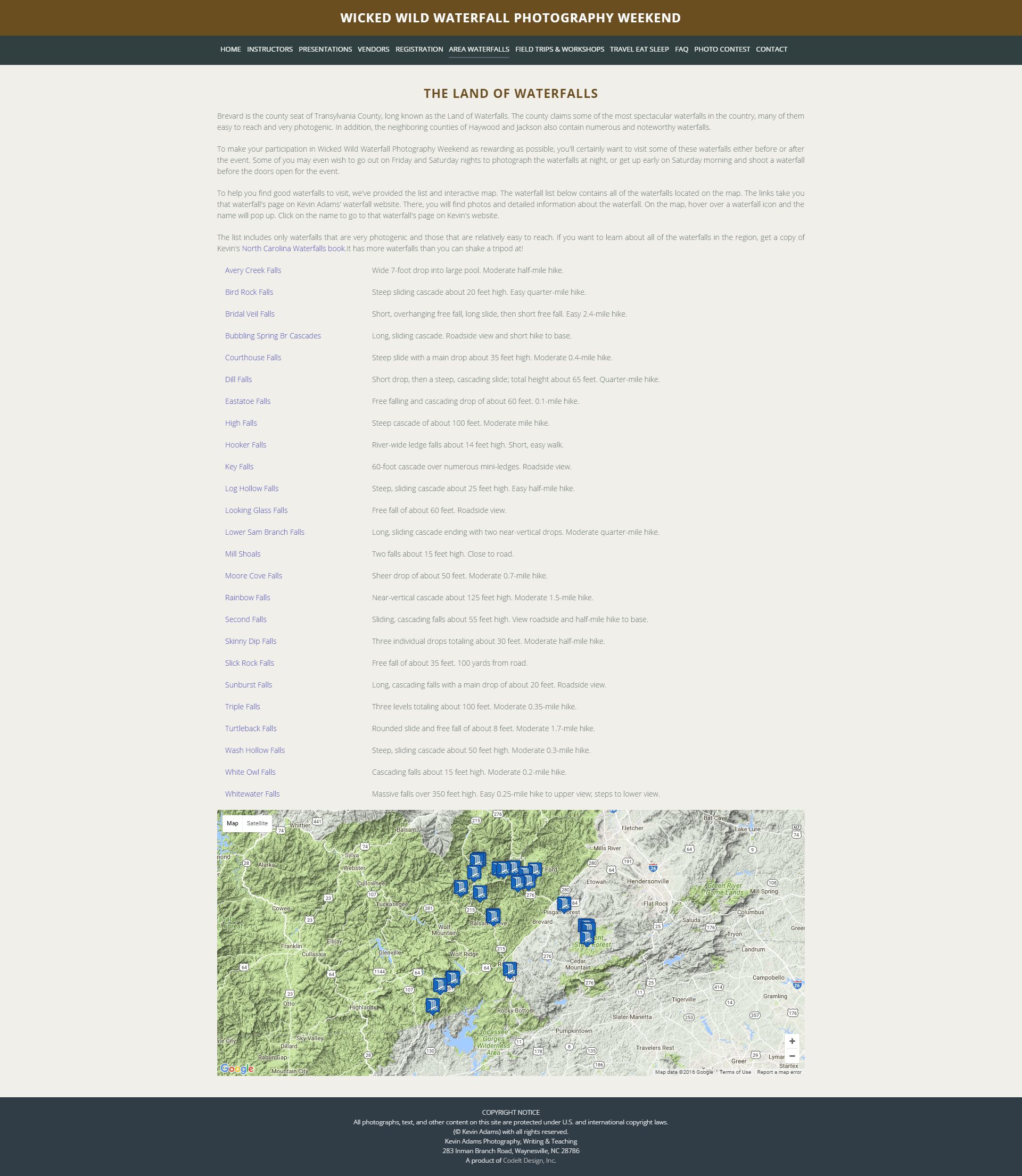 Google Map Page for Waterfall Photography Weekend